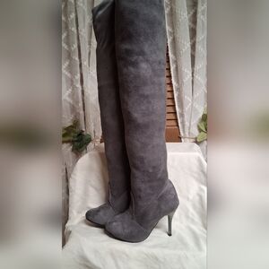 Womens round toe Faux Suede Stilettos High Heel Over Knee Thigh Boots